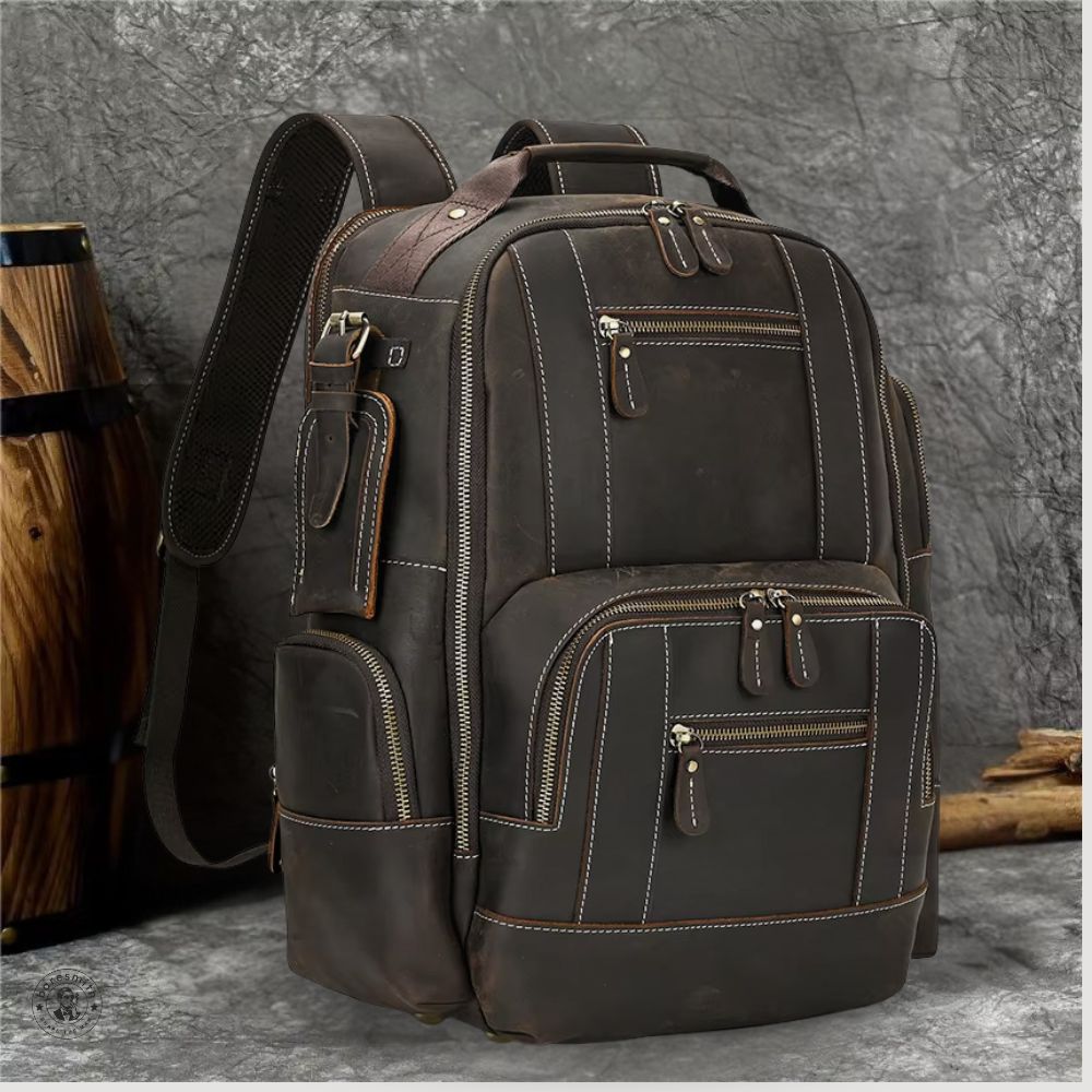 Full Grain Leather Laptop Backpack – 15.6 Inch Travel Rucksack