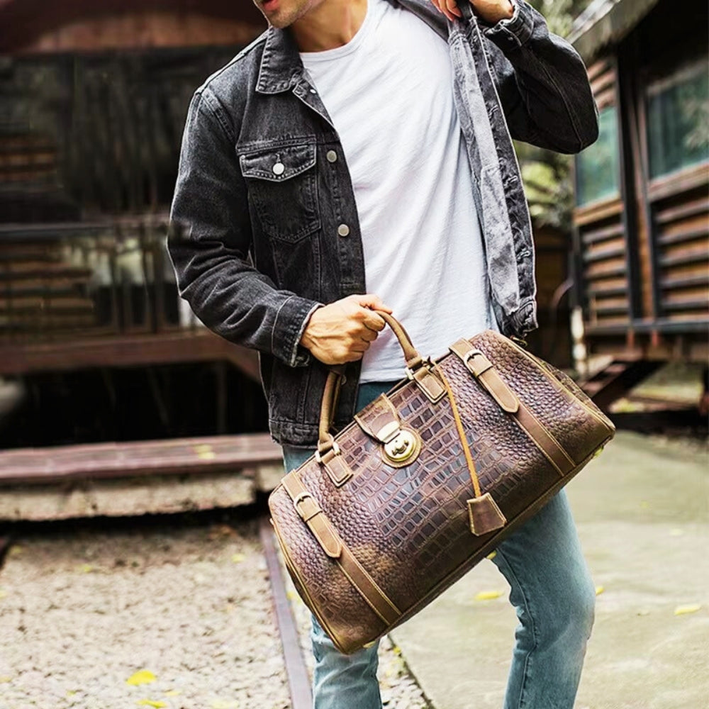 Men’s Crocodile Cowhide Travel Bag