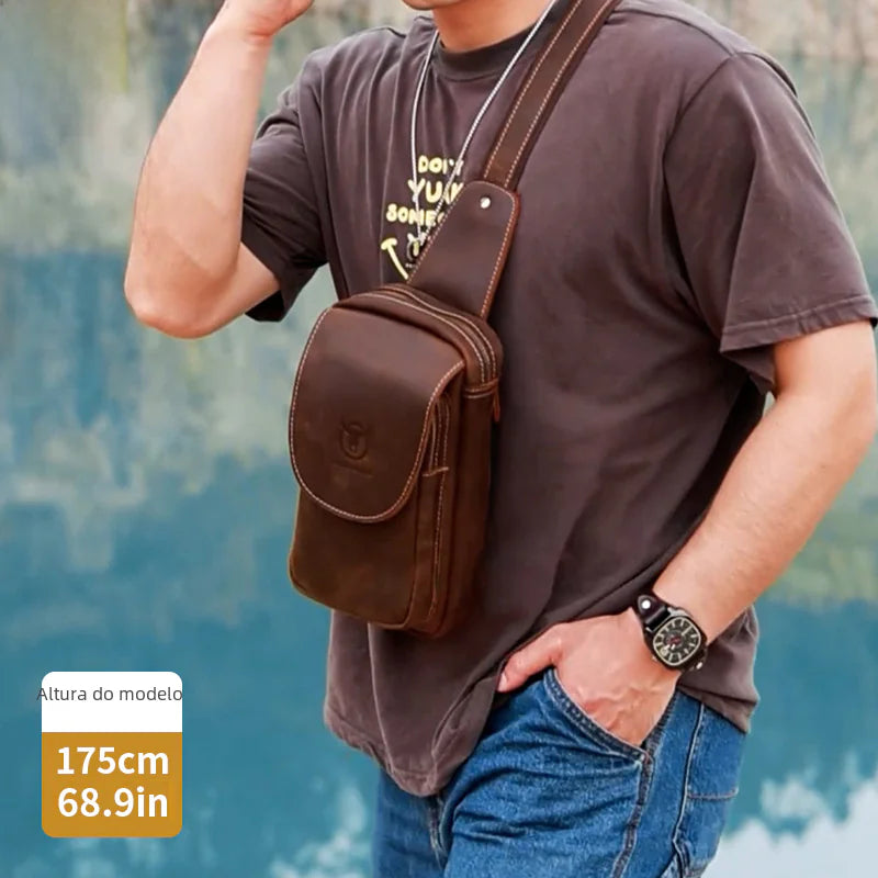 Men's Vintage Leather Chest Bag - Genuine Cowhide for iPad