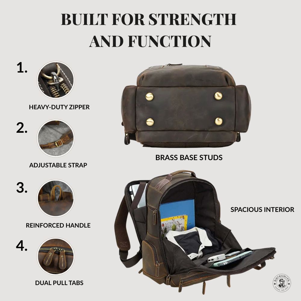 Full Grain Leather Laptop Backpack – 15.6 Inch Travel Rucksack