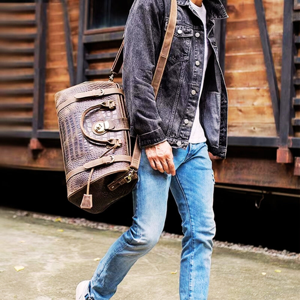 Men’s Crocodile Cowhide Travel Bag