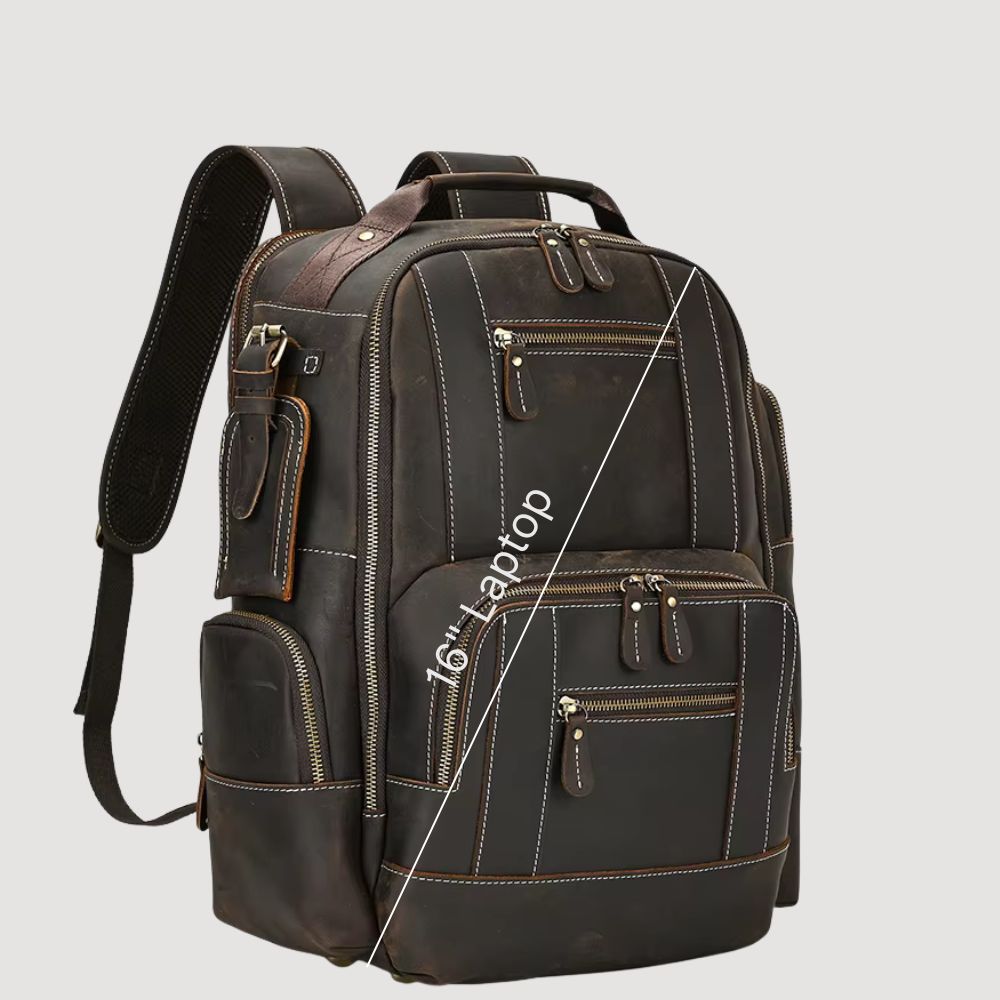 Full Grain Leather Laptop Backpack – 15.6 Inch Travel Rucksack