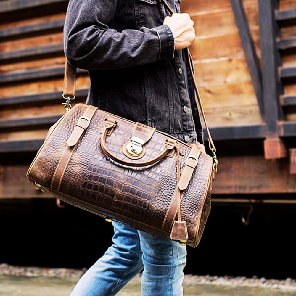 Men’s Crocodile Cowhide Travel Bag
